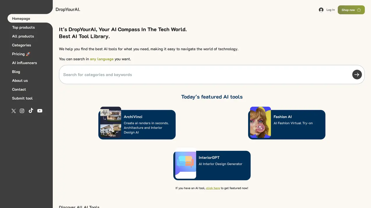 DropYourAI homepage screenshot