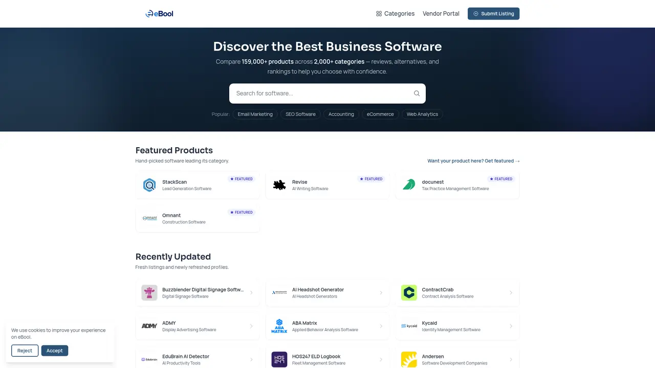 eBool homepage screenshot