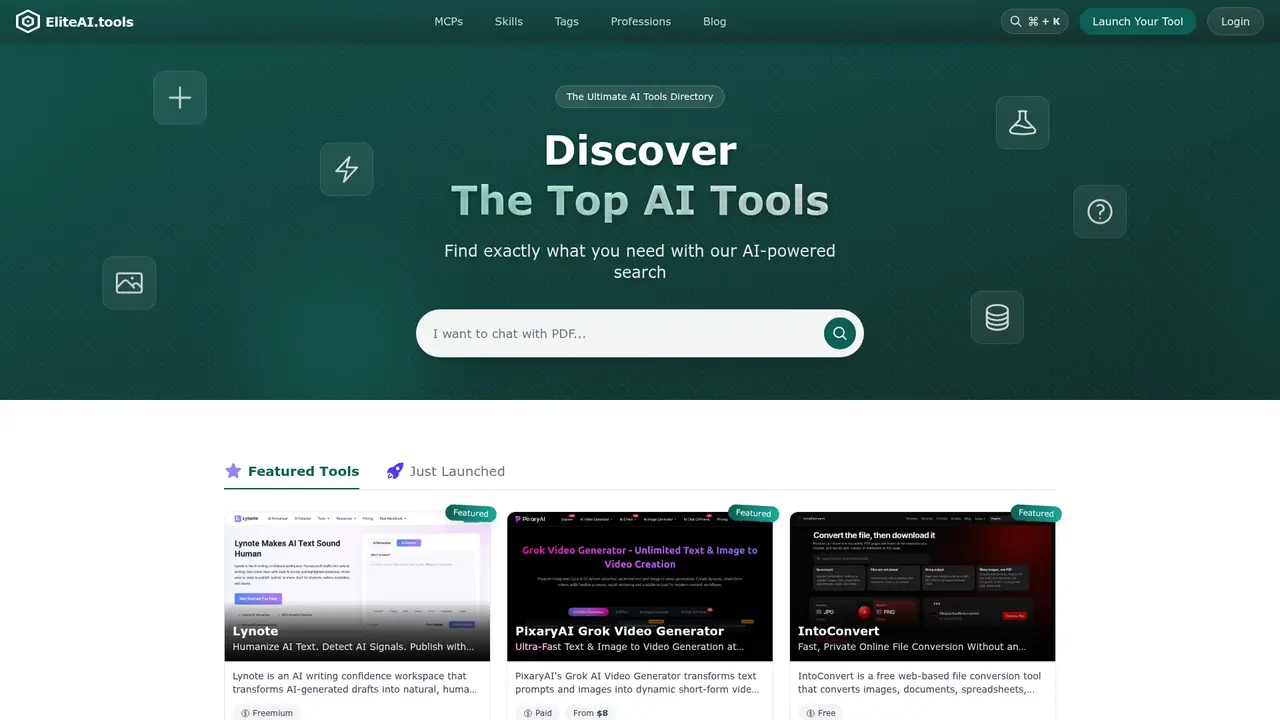EliteAI Tools homepage screenshot