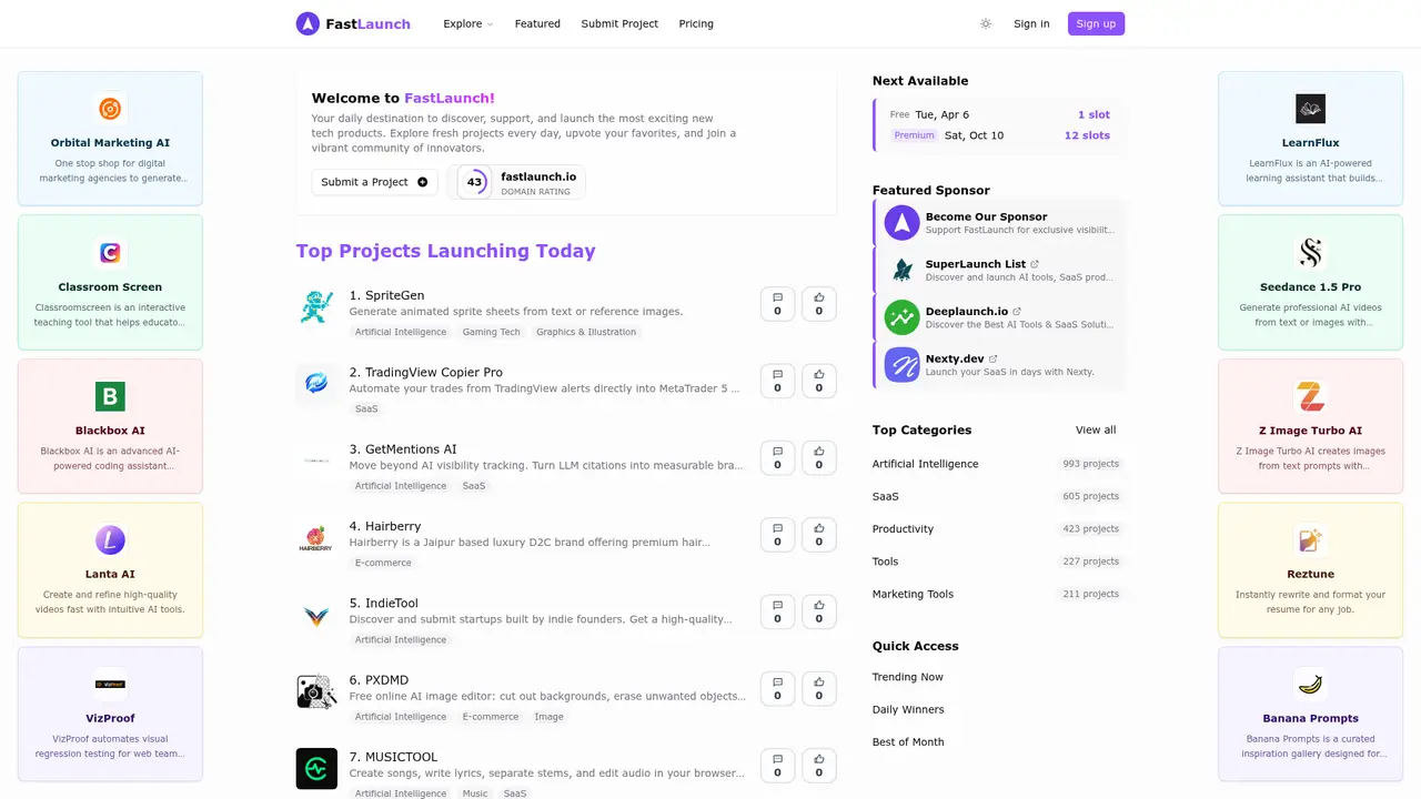 FastLaunch homepage screenshot