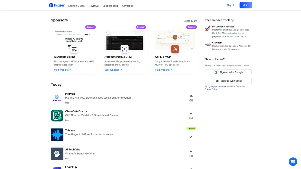 Fazier homepage screenshot
