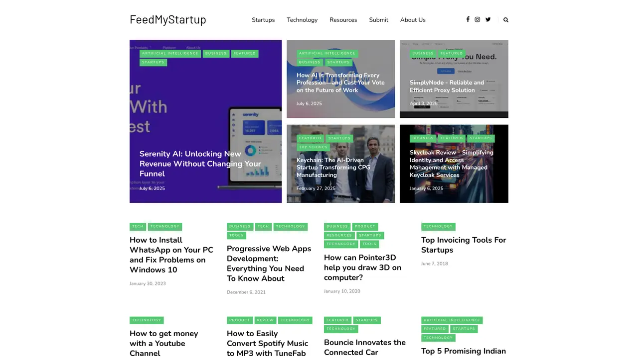FeedMyStartup homepage screenshot