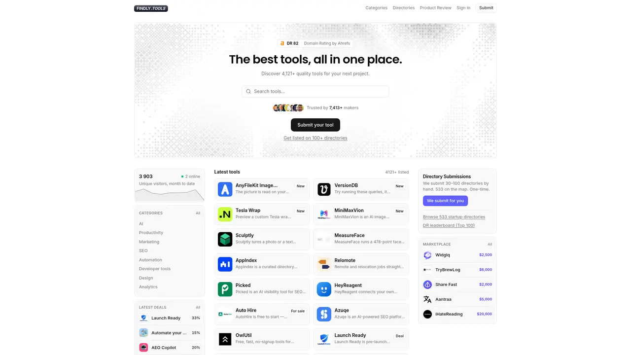 Findly homepage screenshot