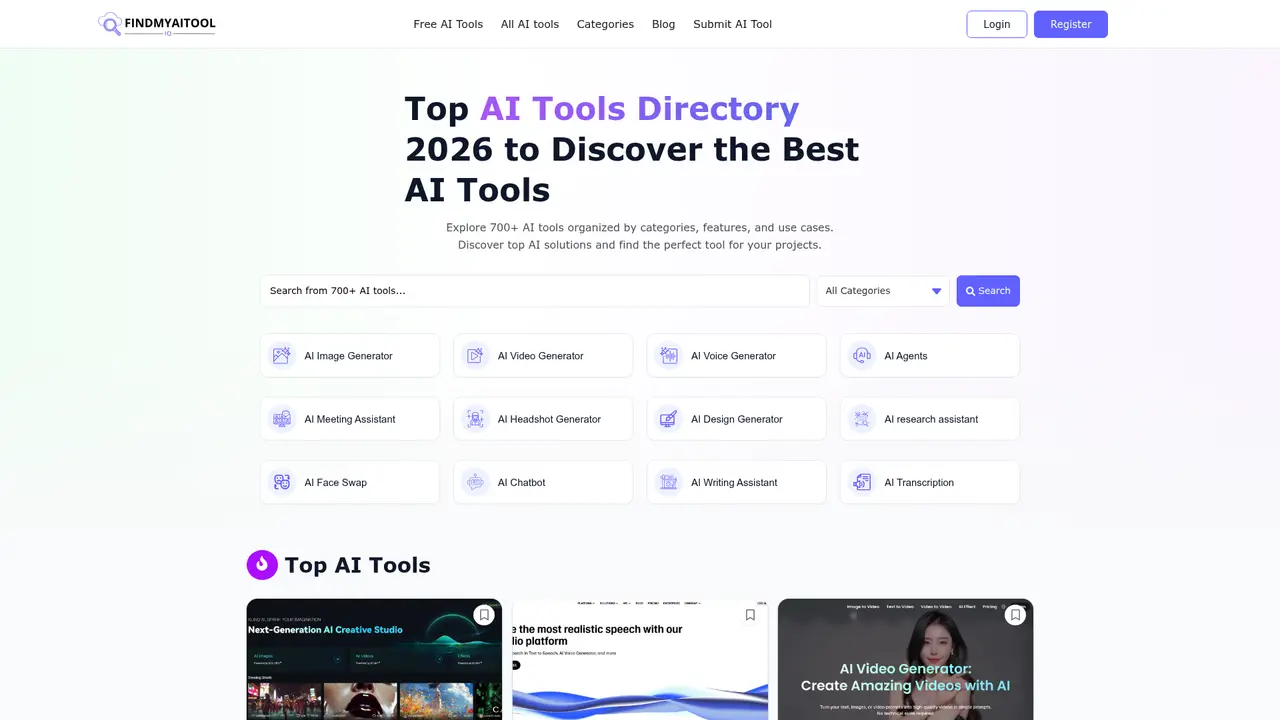 FindMyAITool (findmyaitool.io) homepage screenshot