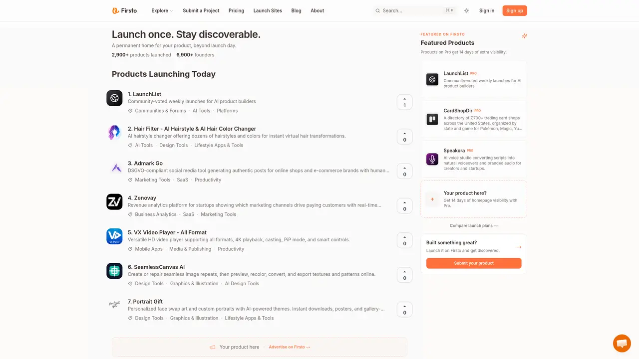 Firsto homepage screenshot