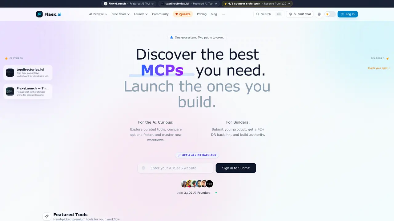 Flaex AI Directory homepage screenshot