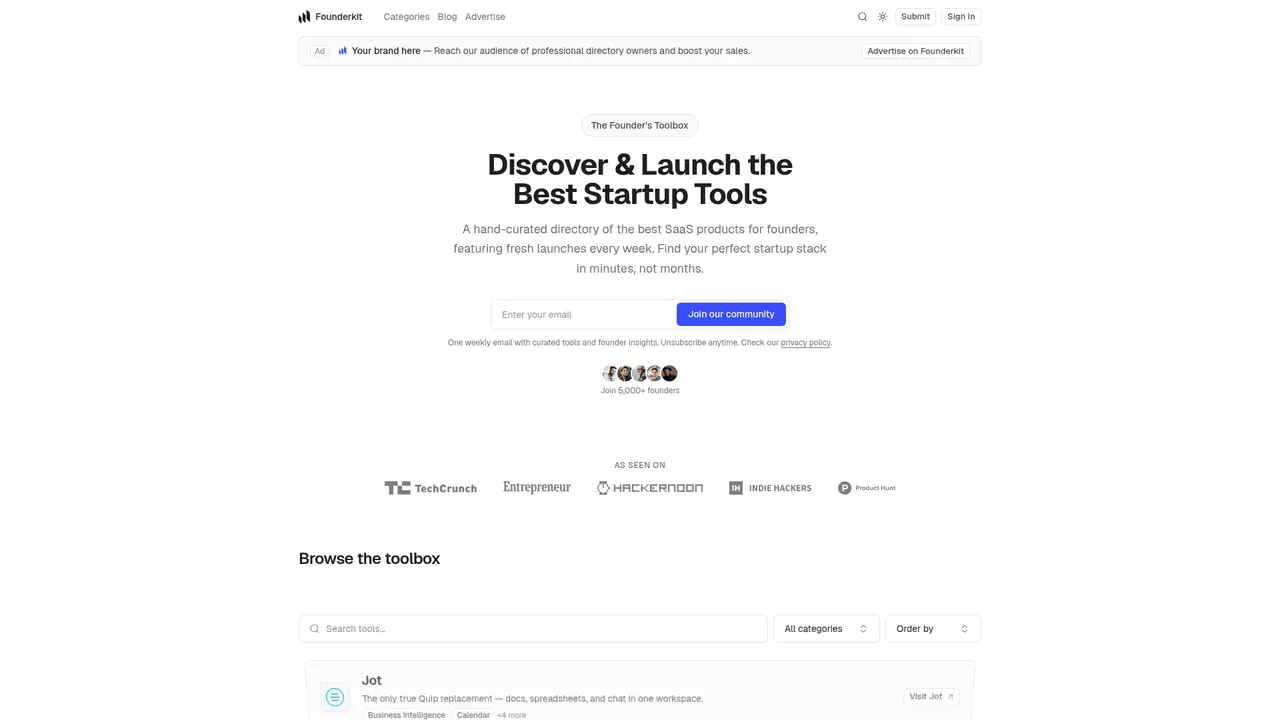 Founderkit homepage screenshot