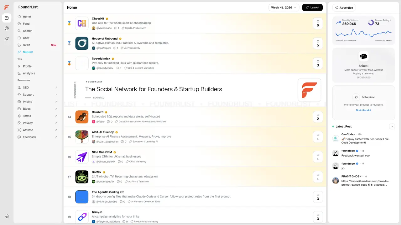 FoundrList homepage screenshot