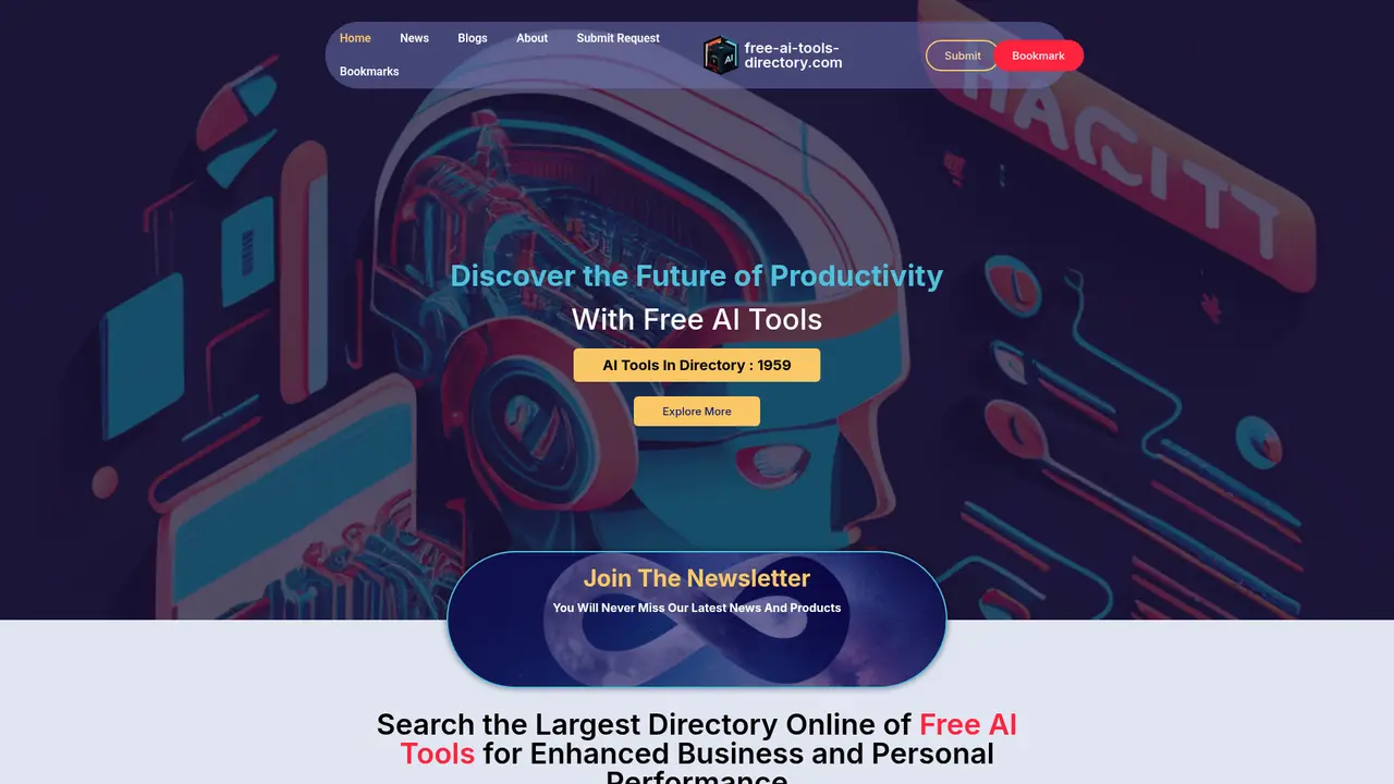 Free AI Tools Directory homepage screenshot