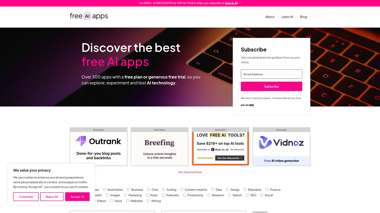 Free Apps AI homepage screenshot