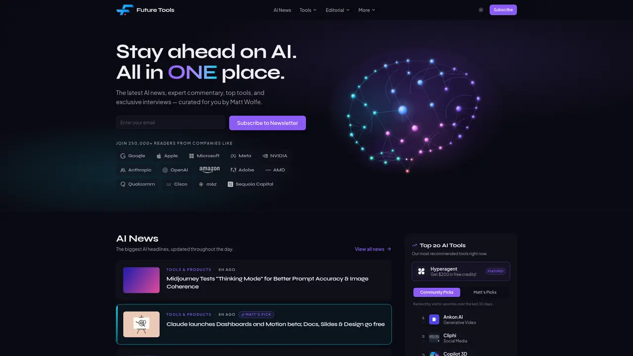 Future Tools homepage screenshot