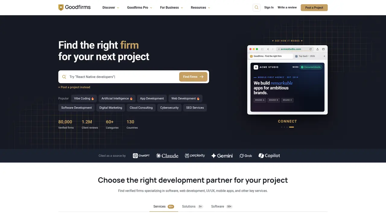 GoodFirms homepage screenshot