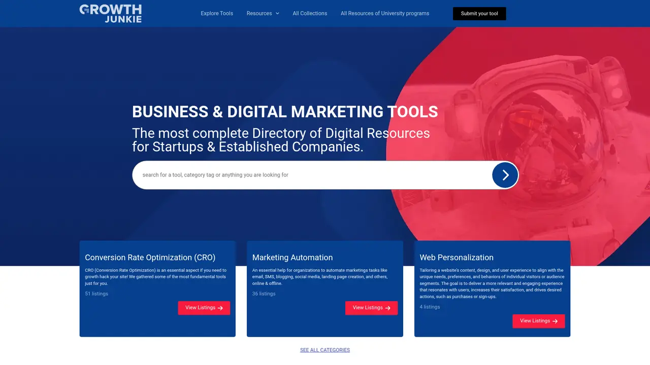 GrowthJunkie homepage screenshot
