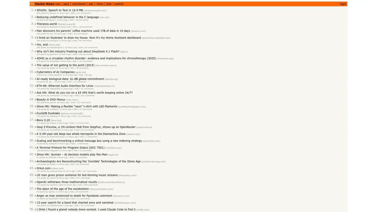 Hacker News homepage screenshot