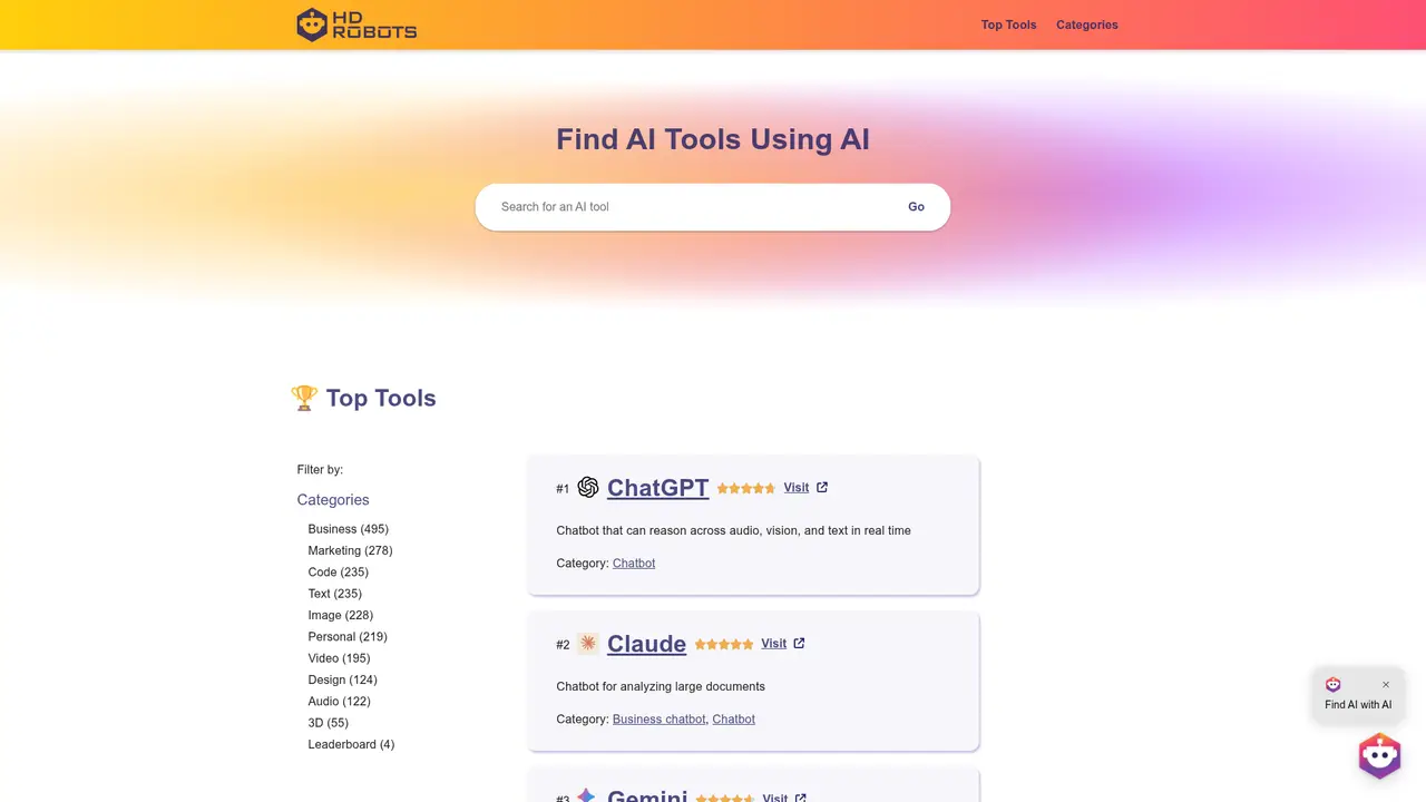 HD Robots homepage screenshot