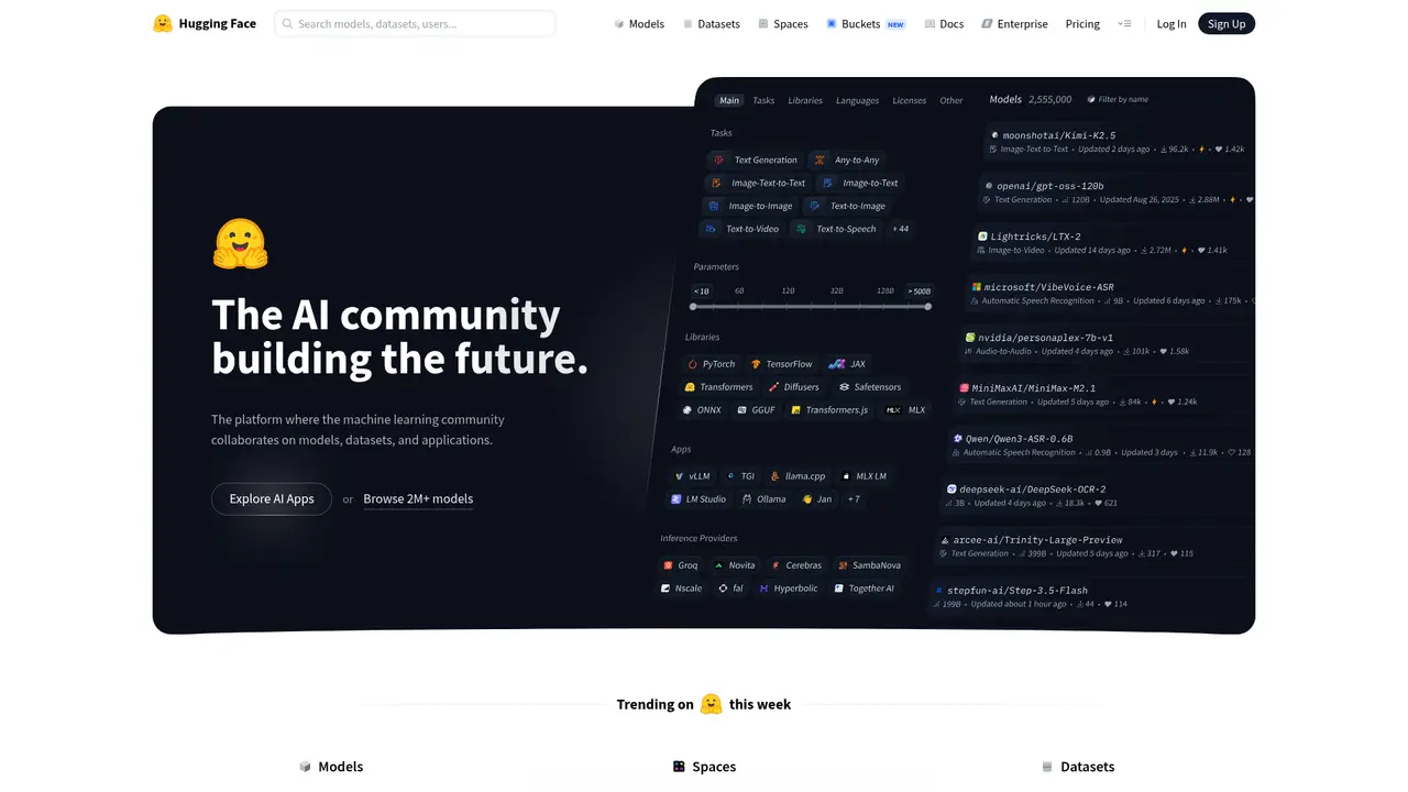 Hugging Face Spaces homepage screenshot