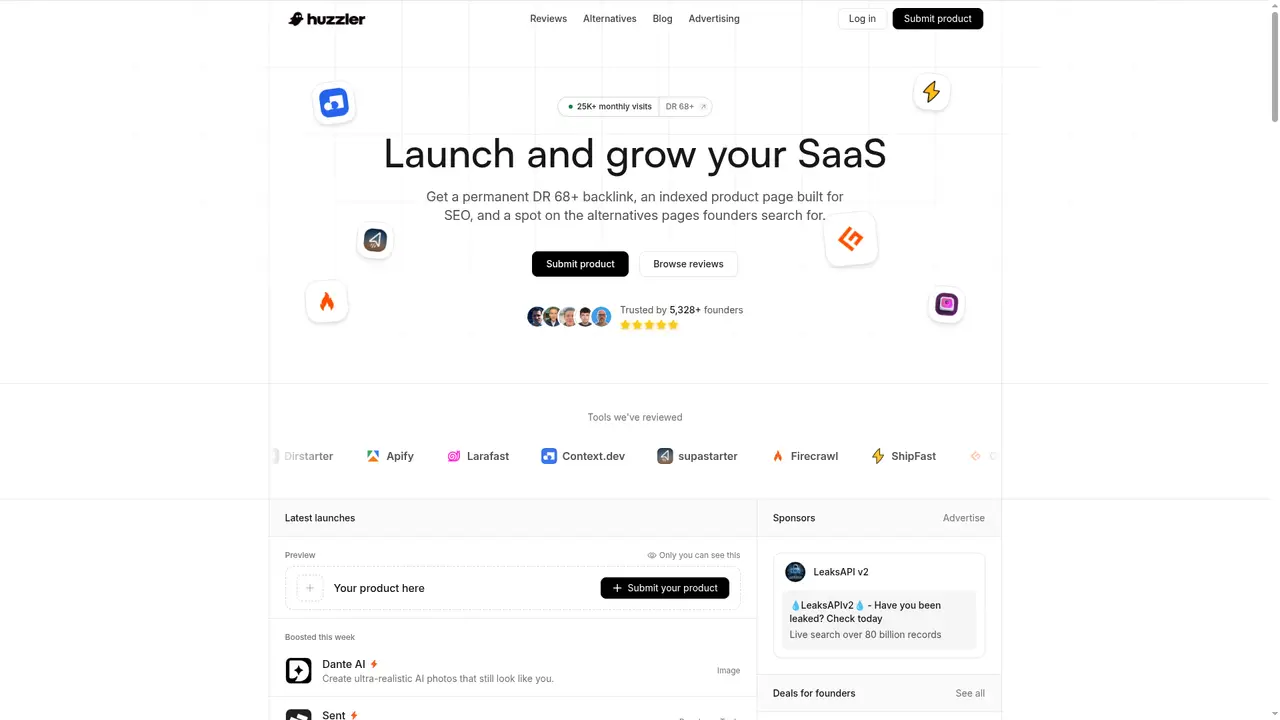 Huzzler homepage screenshot