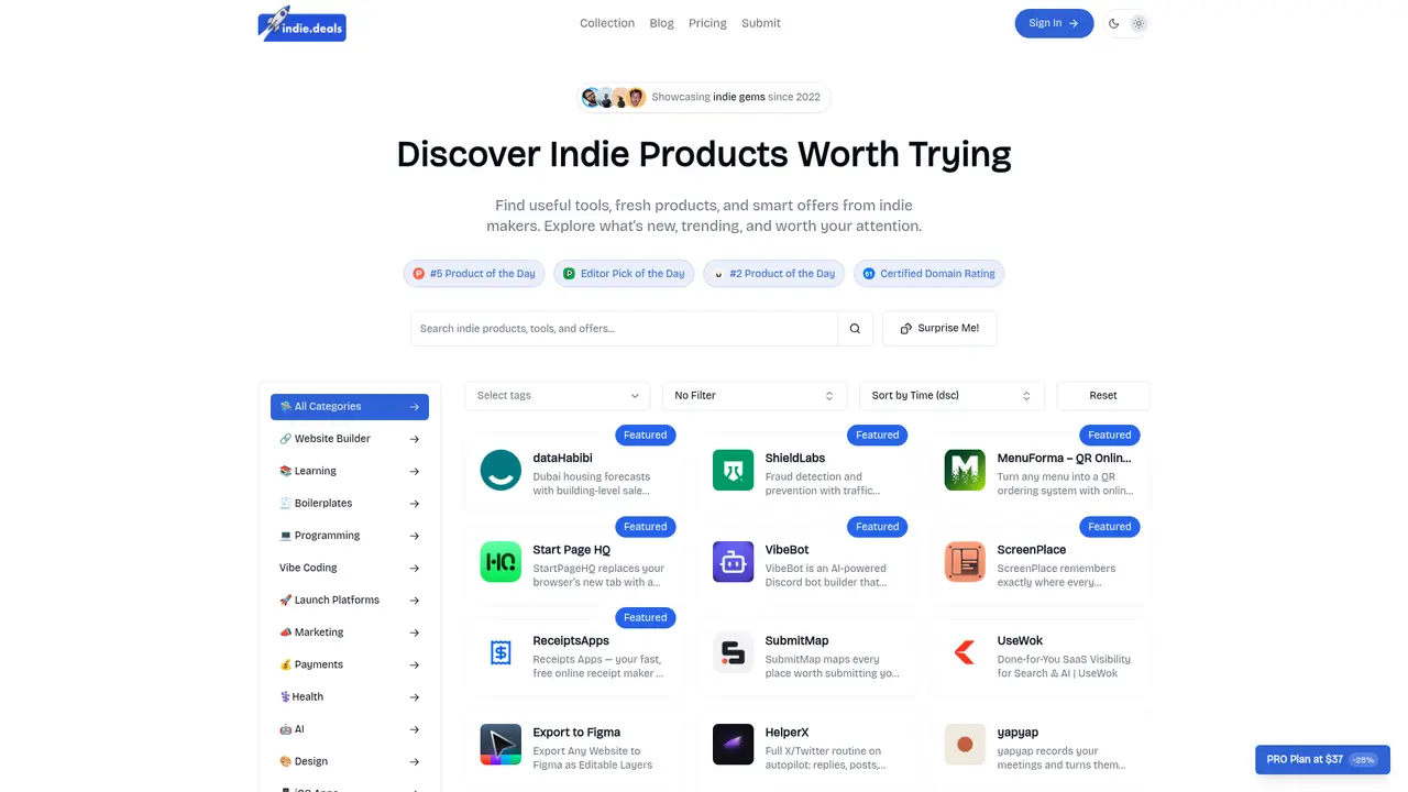 Indie.Deals homepage screenshot