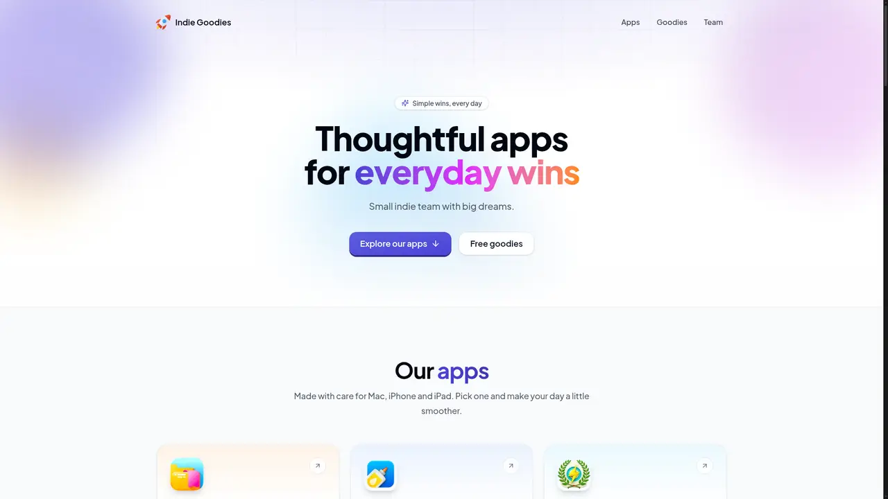 Indie Goodies homepage screenshot