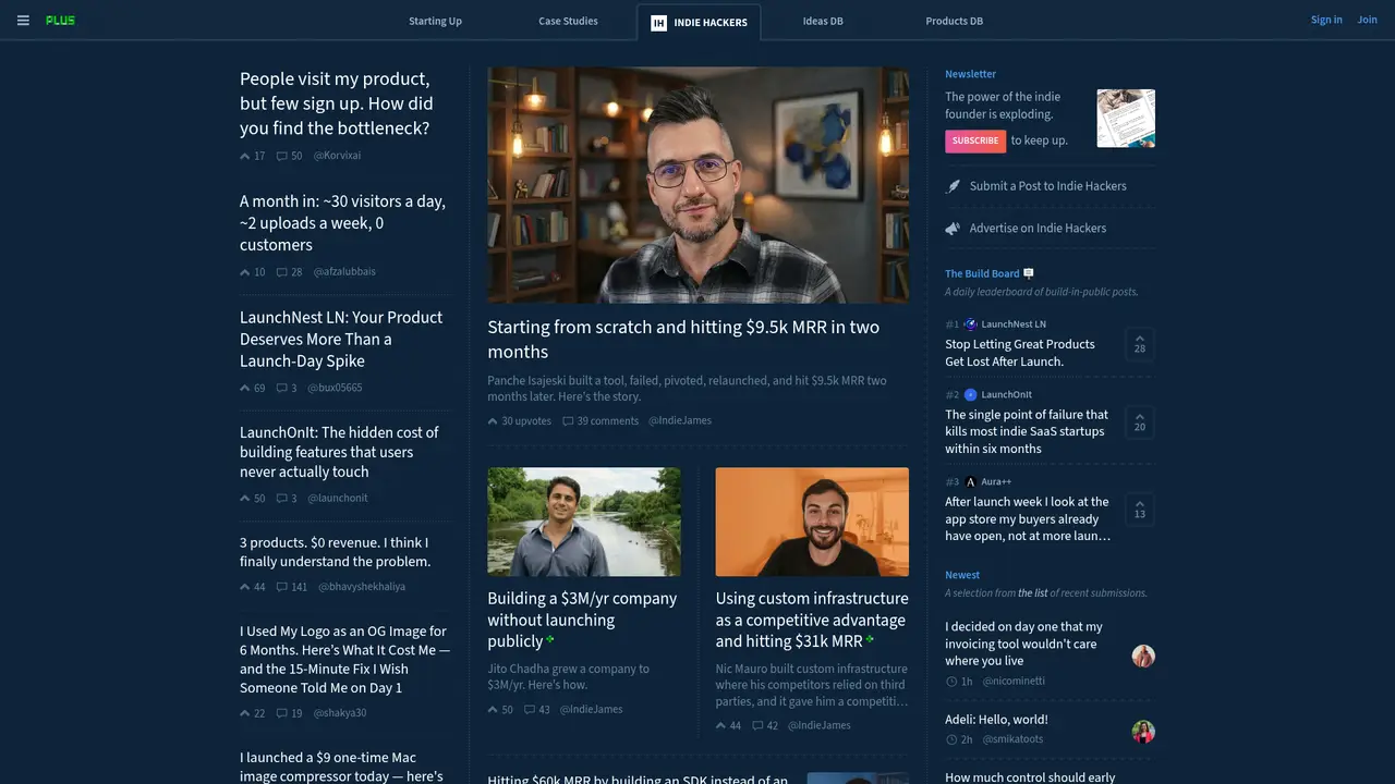 Indie Hackers homepage screenshot