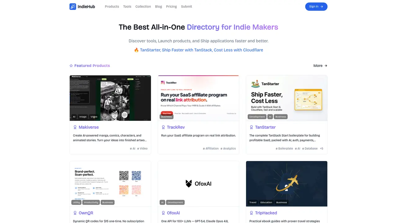 IndieHub homepage screenshot