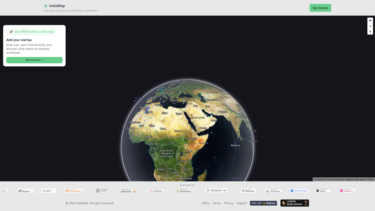 IndieMap homepage screenshot