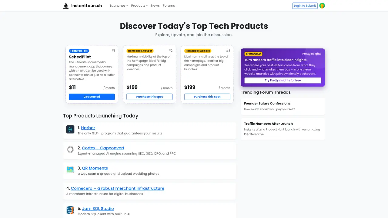 instant launch homepage screenshot