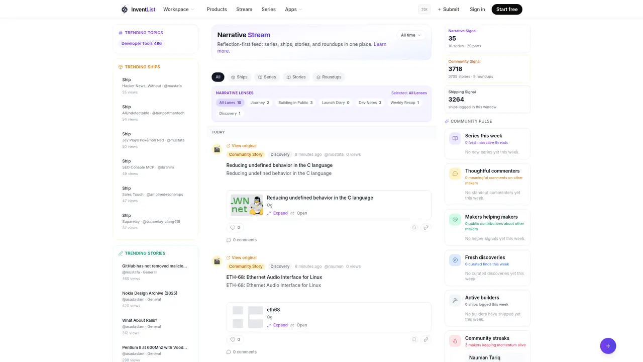 InventList homepage screenshot