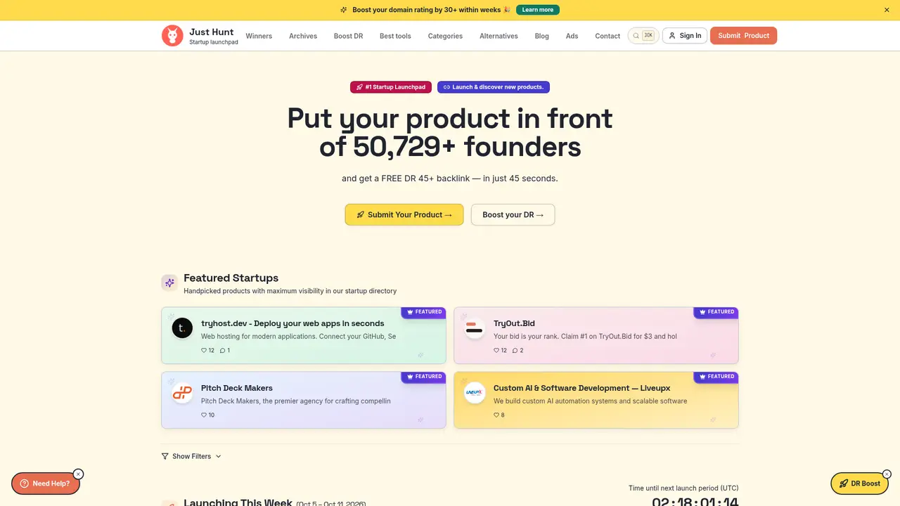Just Hunt homepage screenshot