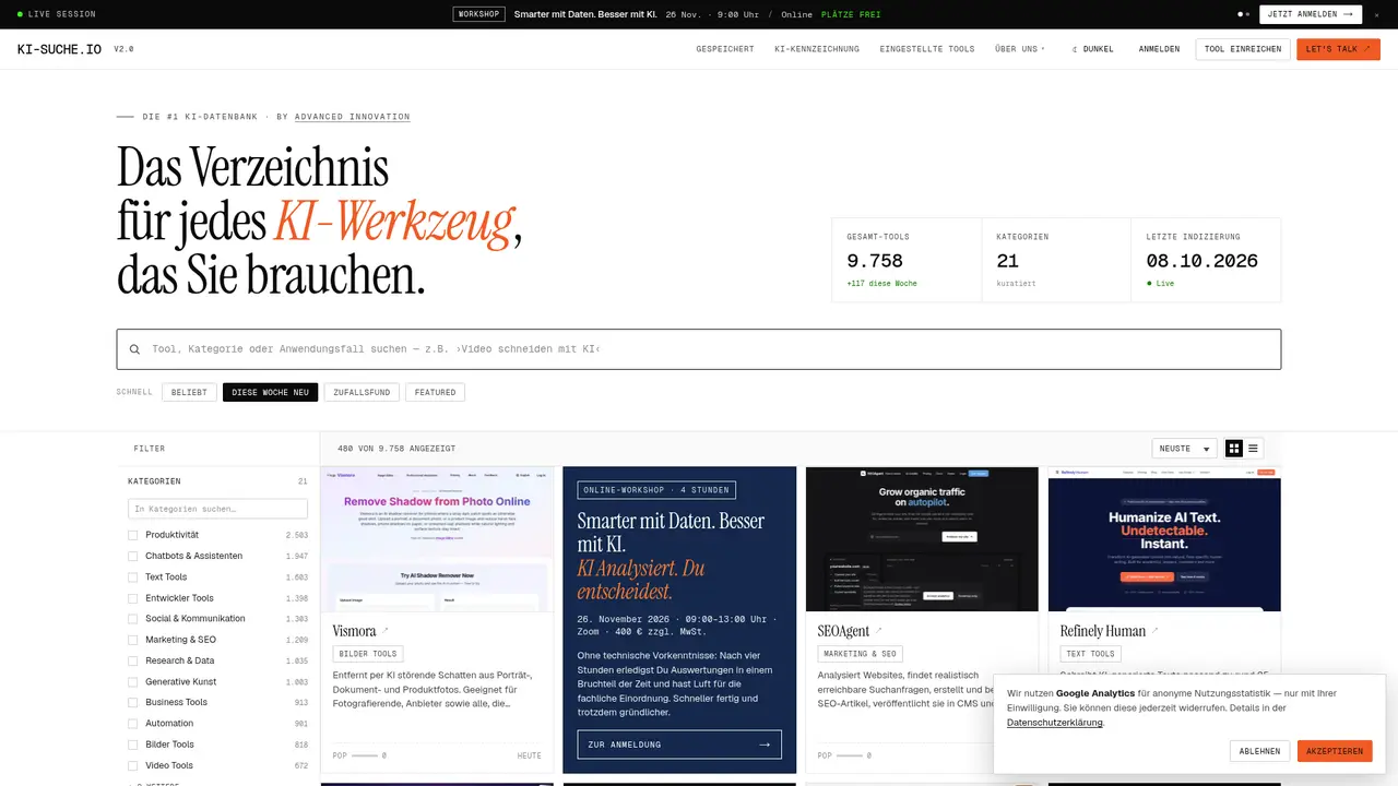 KI-Suche homepage screenshot