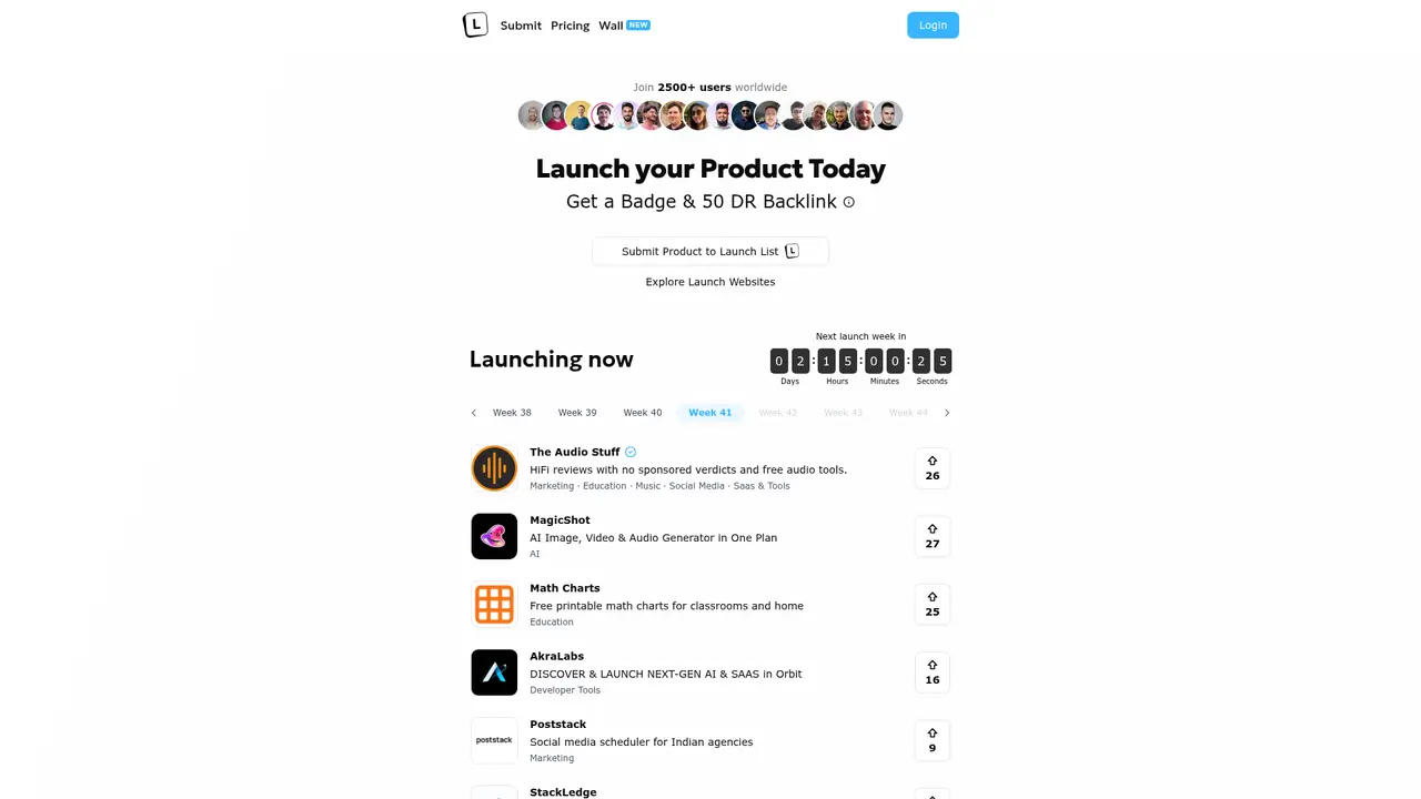 Launch List homepage screenshot