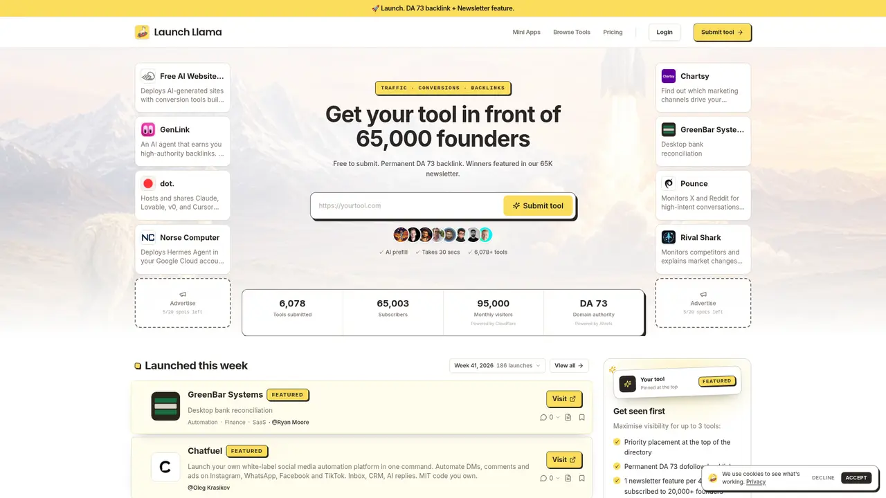 Launch Llama homepage screenshot