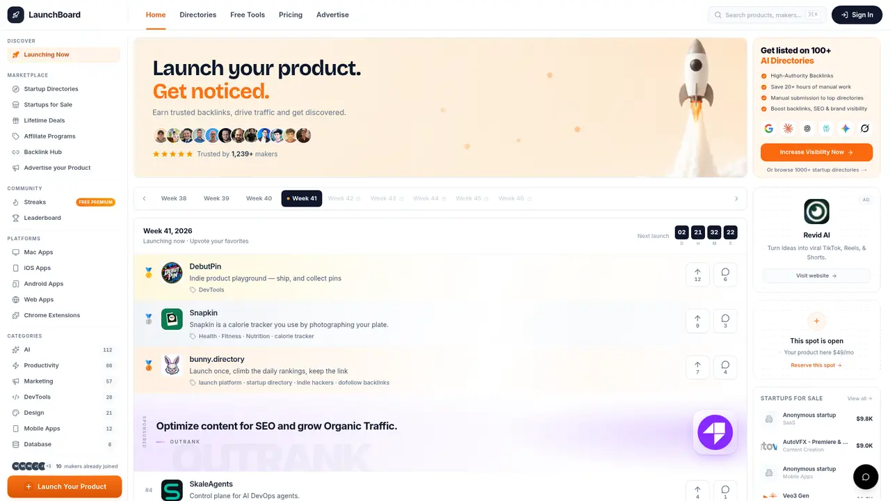 LaunchBoard homepage screenshot