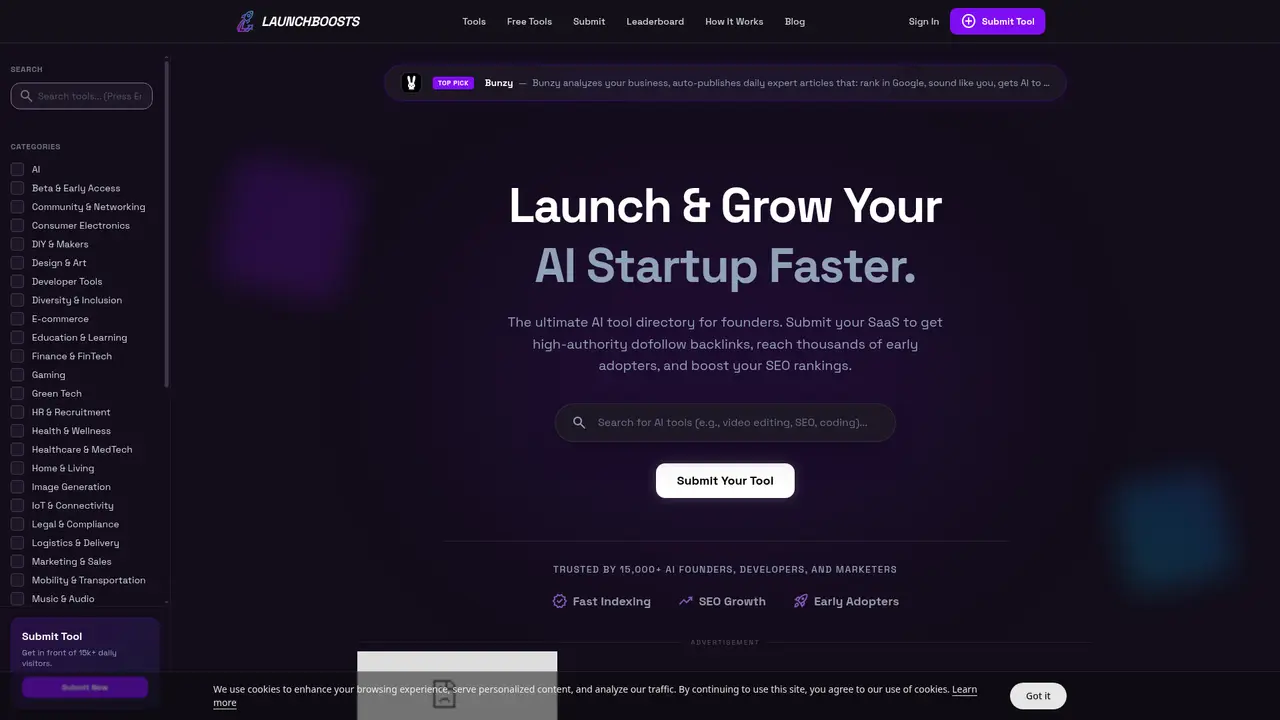 LaunchBoosts homepage screenshot