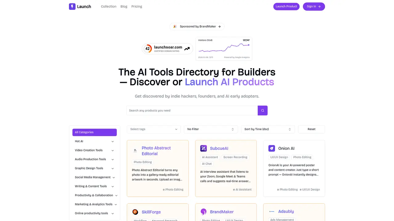 LaunchSoar homepage screenshot