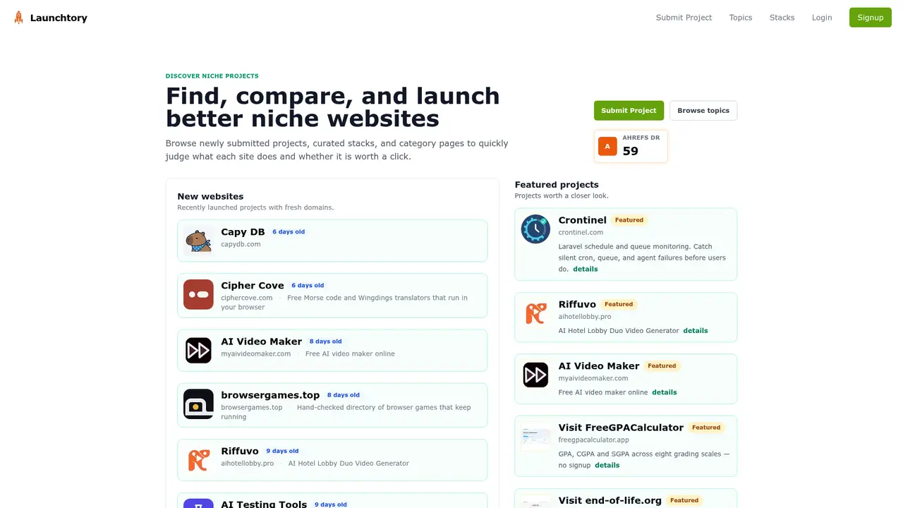 Launchtory homepage screenshot