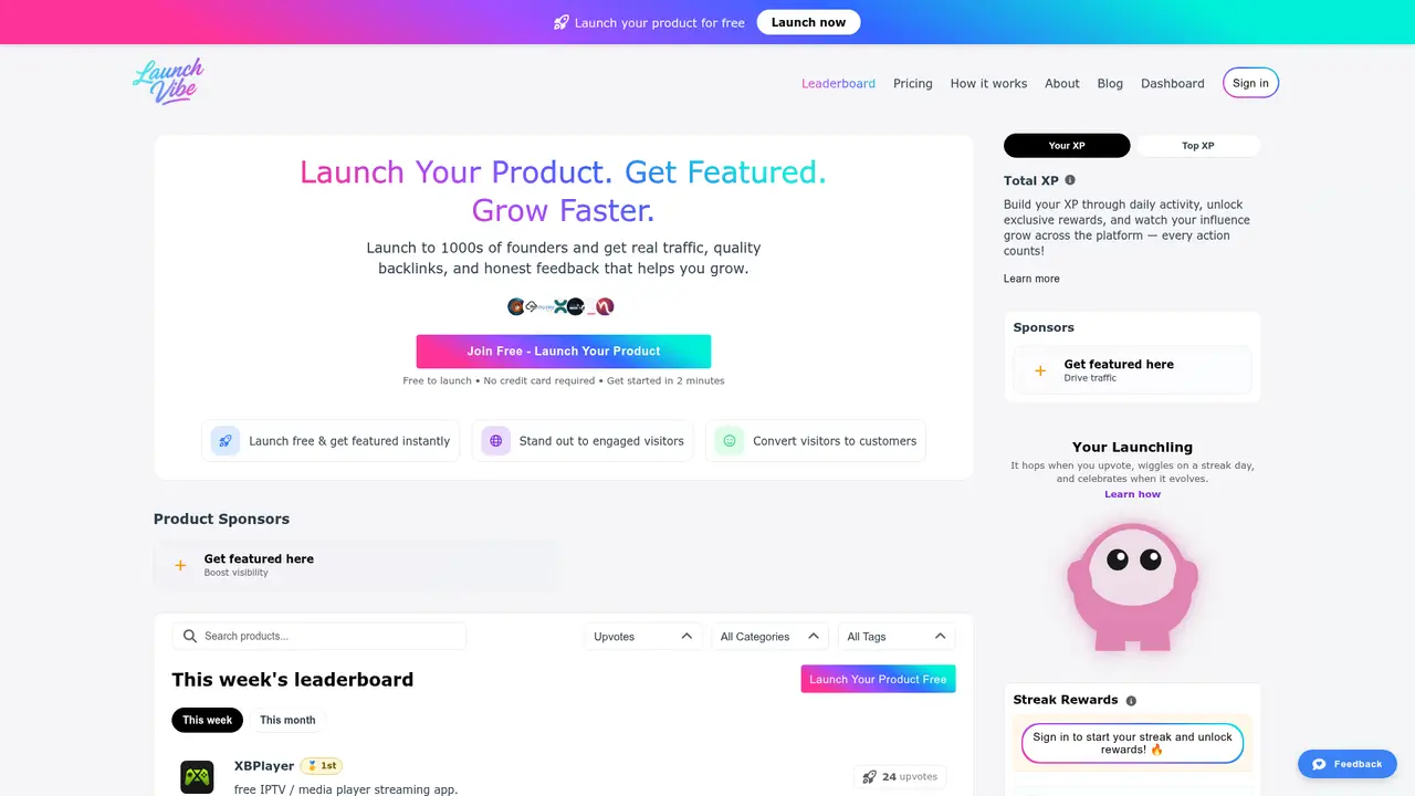 LaunchVibe homepage screenshot