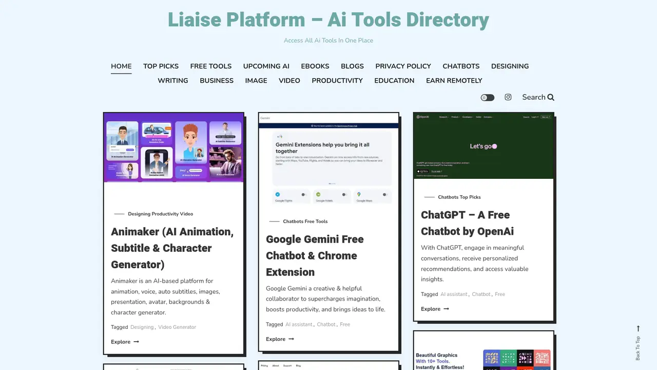 Liaise Platform homepage screenshot