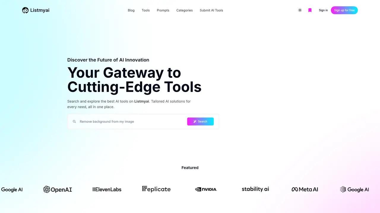 ListMyAI homepage screenshot