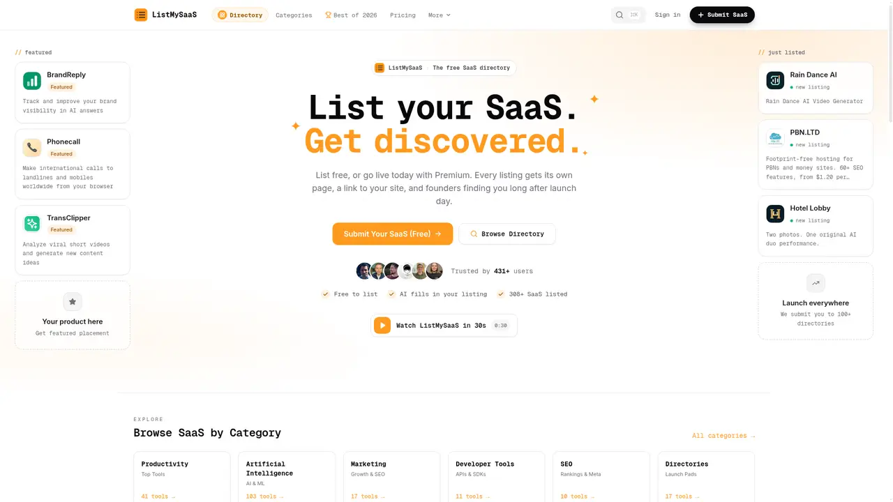 ListMySaaS homepage screenshot