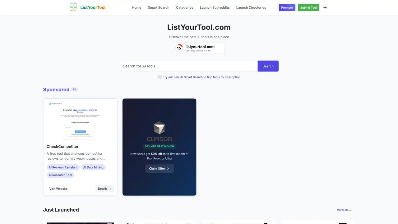 ListYourTool homepage screenshot