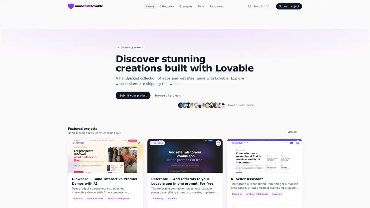 Made with Lovable homepage screenshot