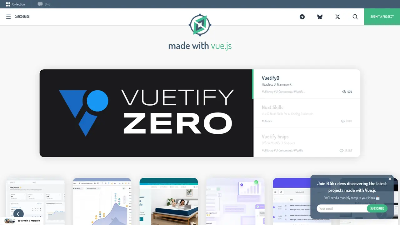 Made With Vue homepage screenshot