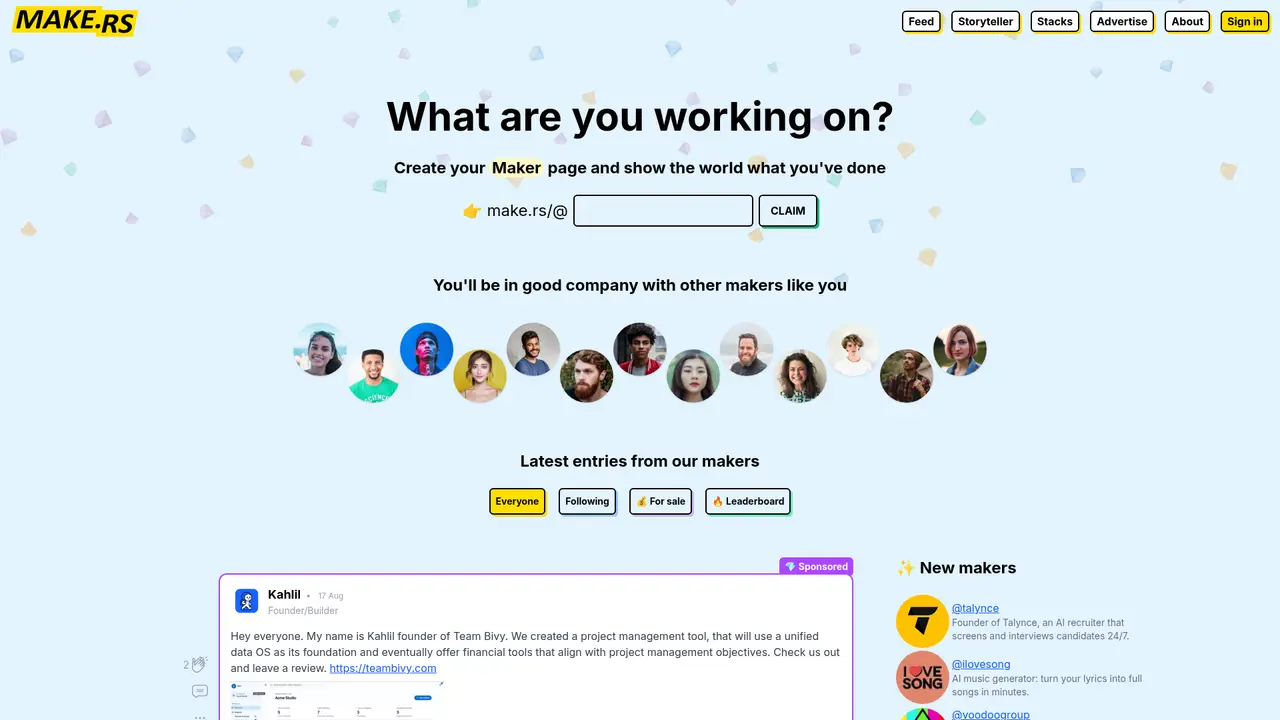 Make.rs homepage screenshot