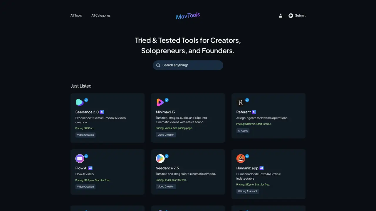 MavTools homepage screenshot