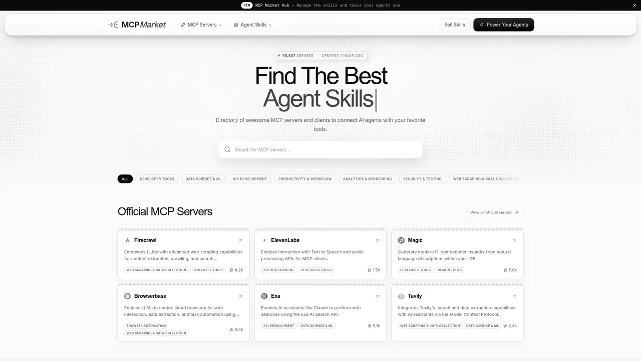 MCP Market homepage screenshot