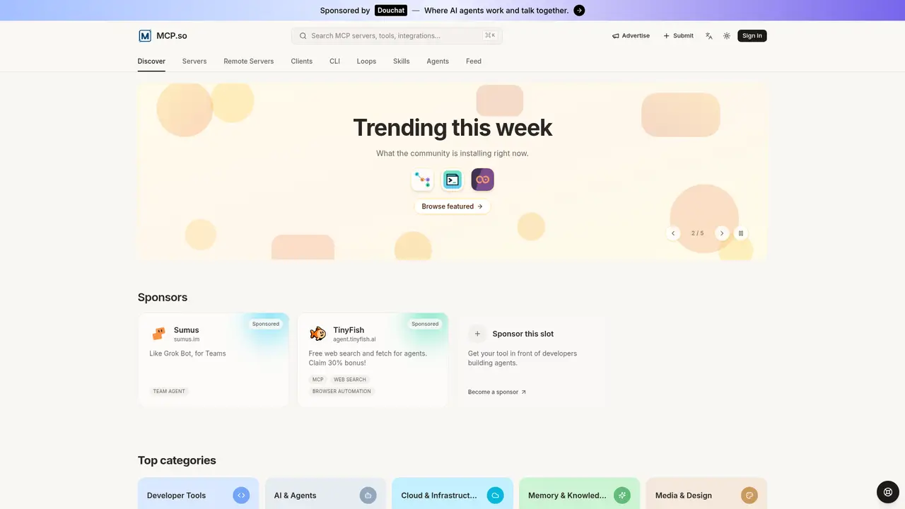 MCP.so homepage screenshot