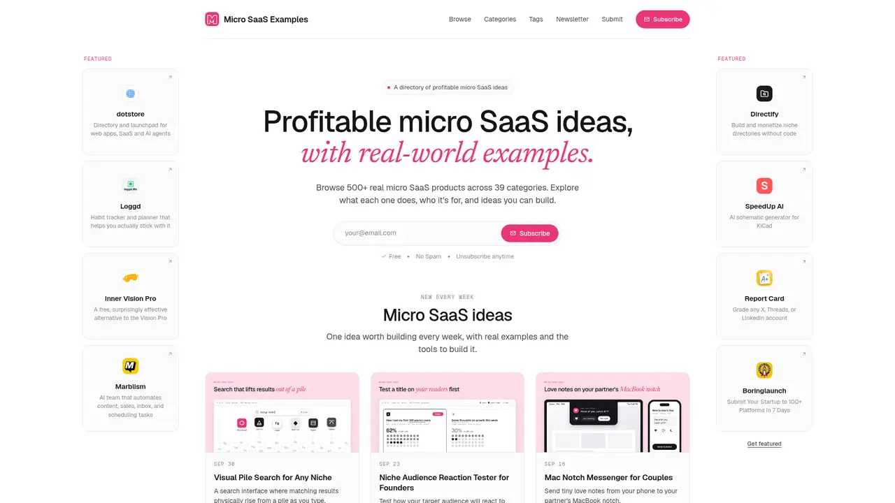 Micro SaaS Examples homepage screenshot