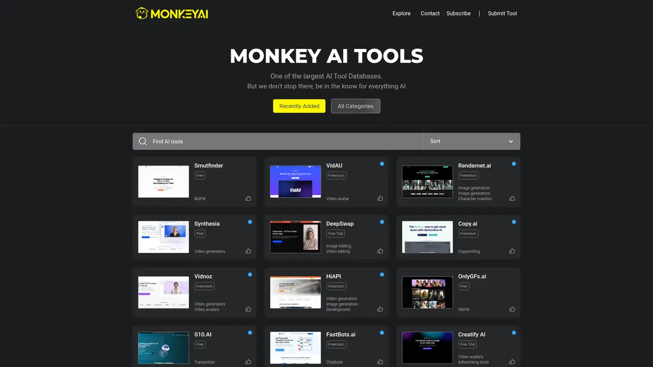 Monkey AI Tools homepage screenshot