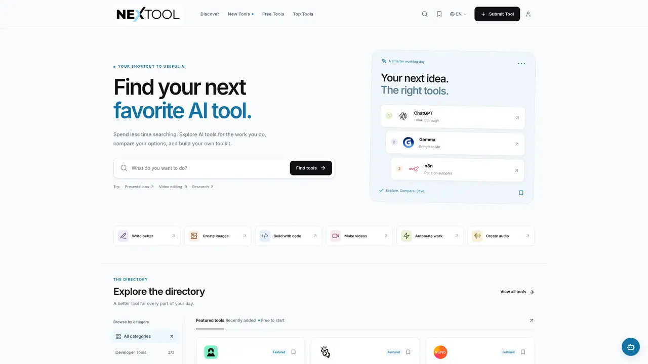 Nextool AI homepage screenshot